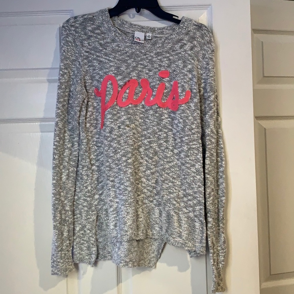 Grey, Pink, and White Paris Sweater